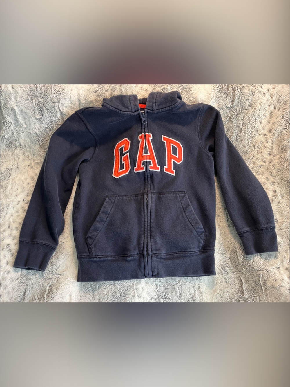 GAP Kids Navy Hoodie with Orange Logo Zip
